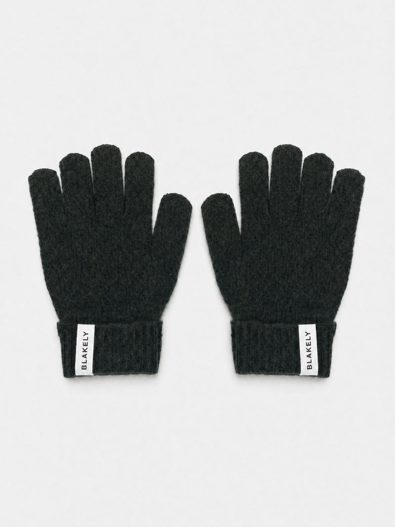 Label Knitted Gloves - Dark Green