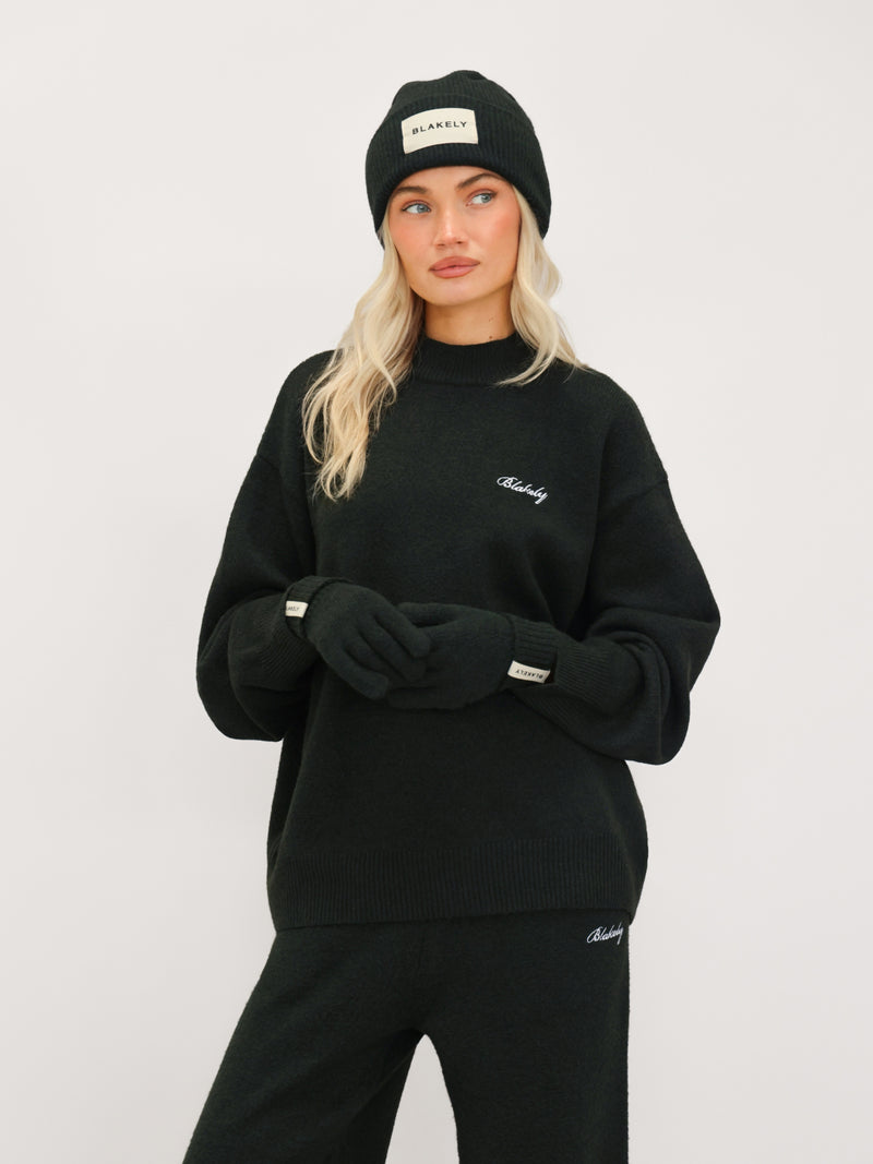 Label Knitted Gloves - Dark Green