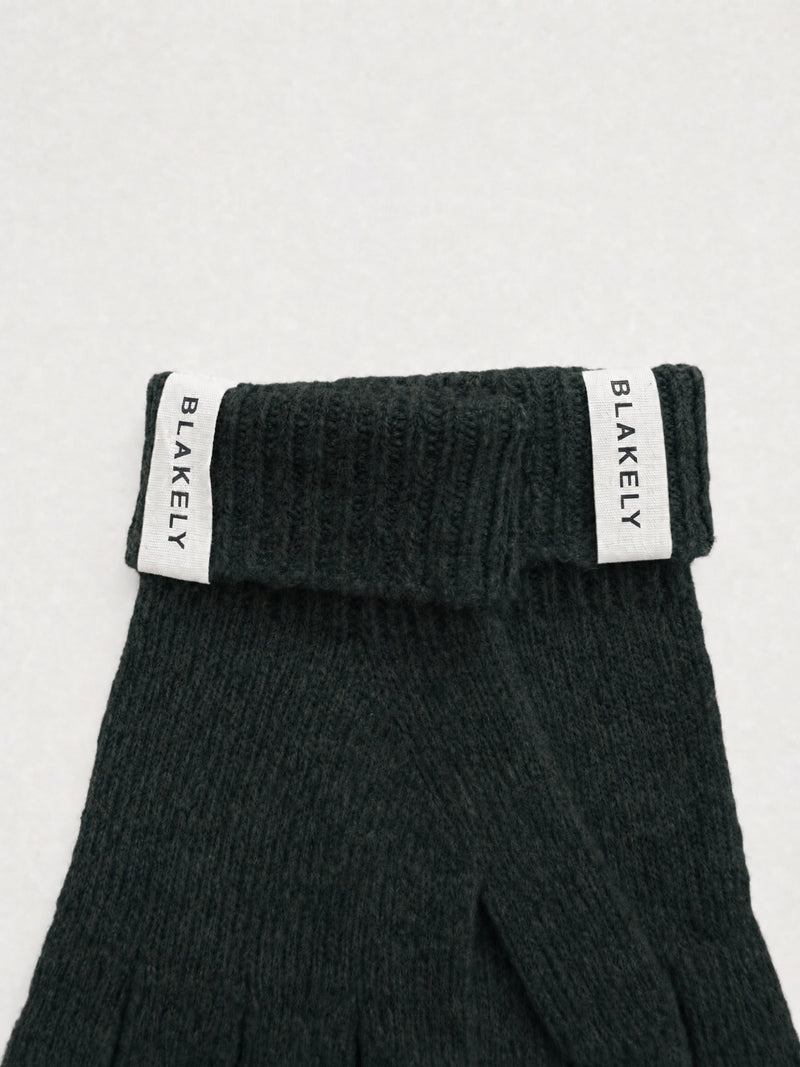 Label Knitted Gloves - Dark Green