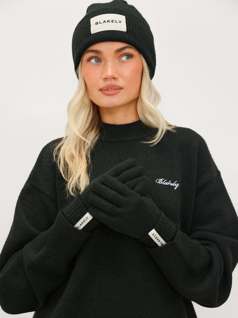 Label Knitted Gloves - Dark Green