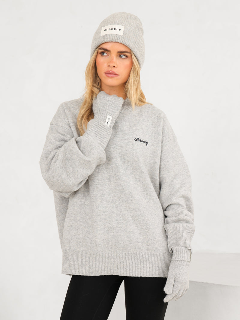 Label Knitted Gloves - Marl Grey