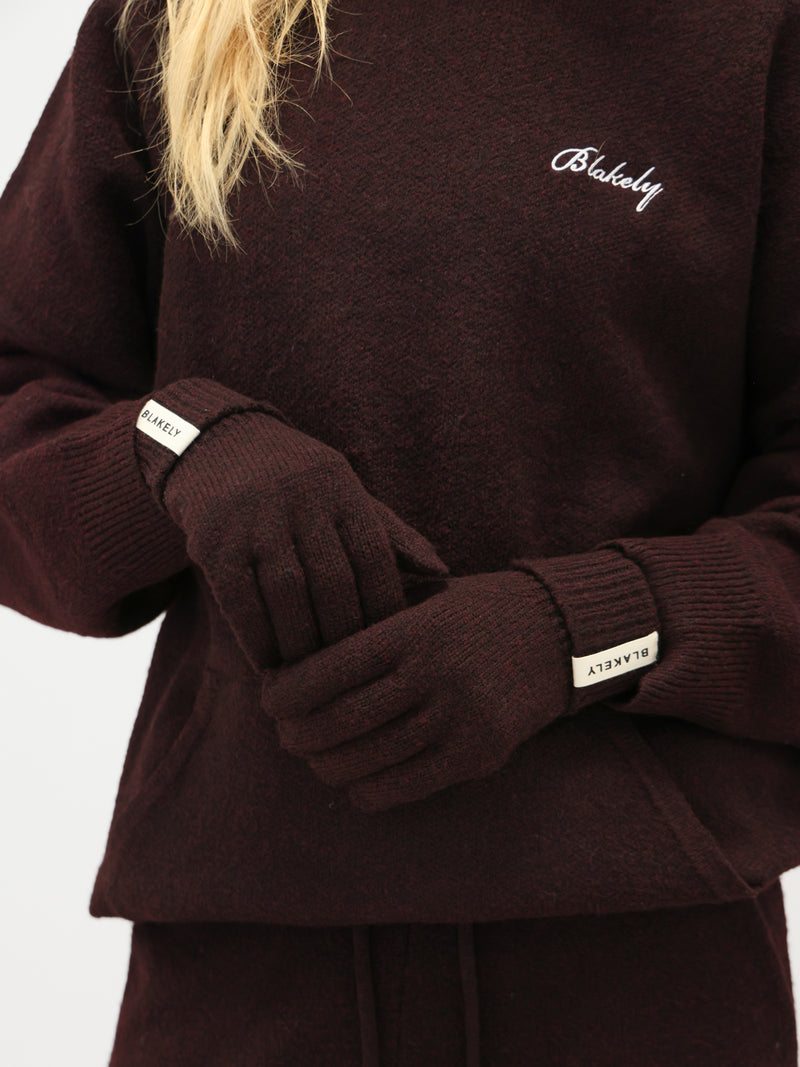 Label Knitted Gloves - Dark Mulberry