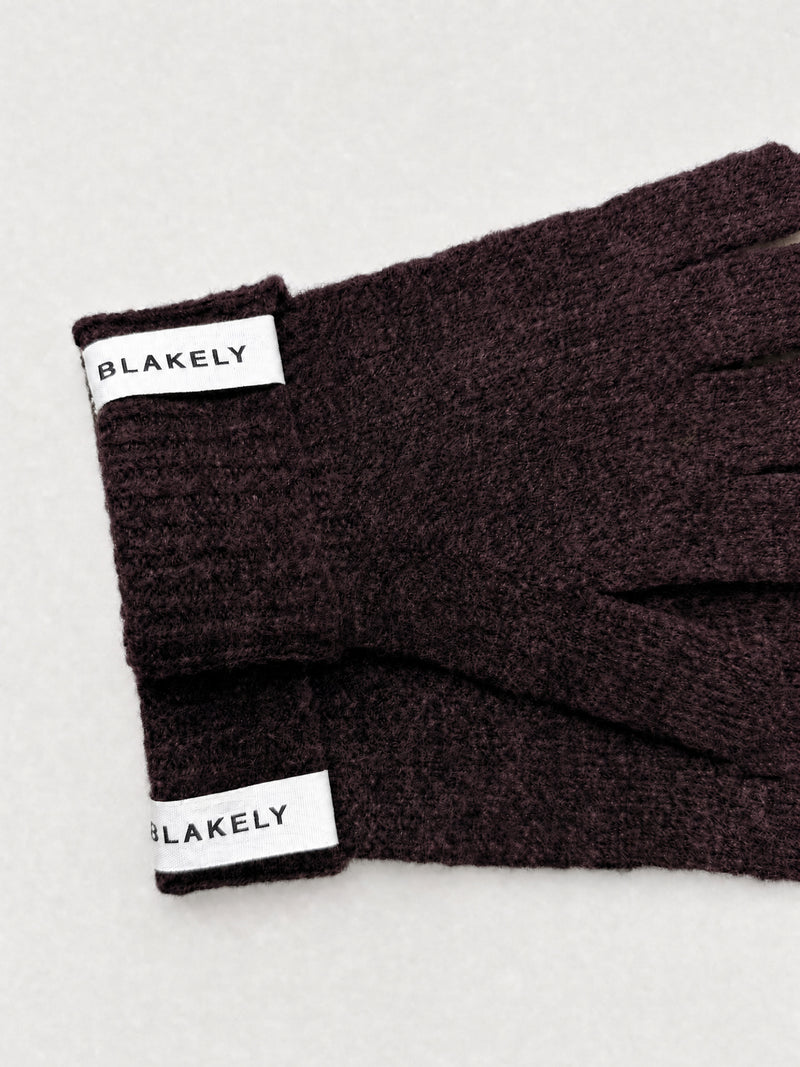 Label Knitted Gloves - Dark Mulberry