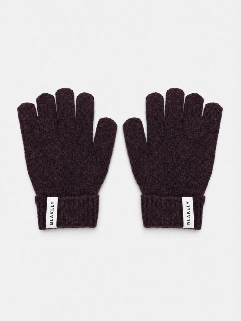 Label Knitted Gloves - Dark Mulberry