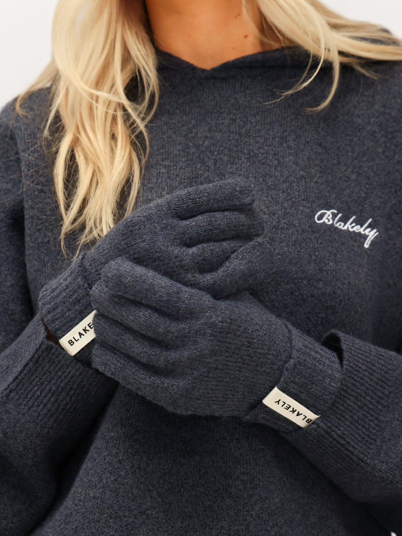 Label Knitted Gloves - True Navy