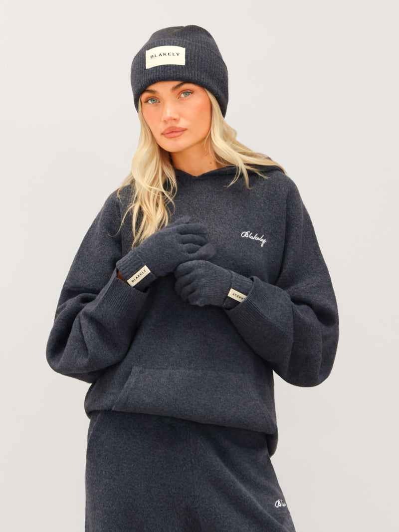 Label Knitted Gloves - True Navy