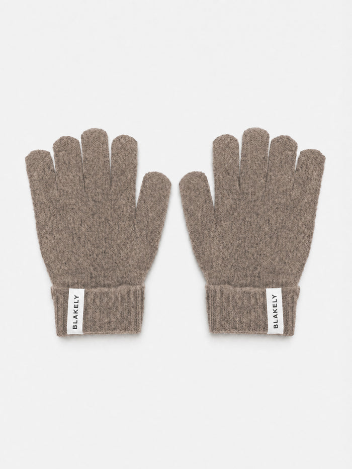Label Knitted Gloves - Soft Brown