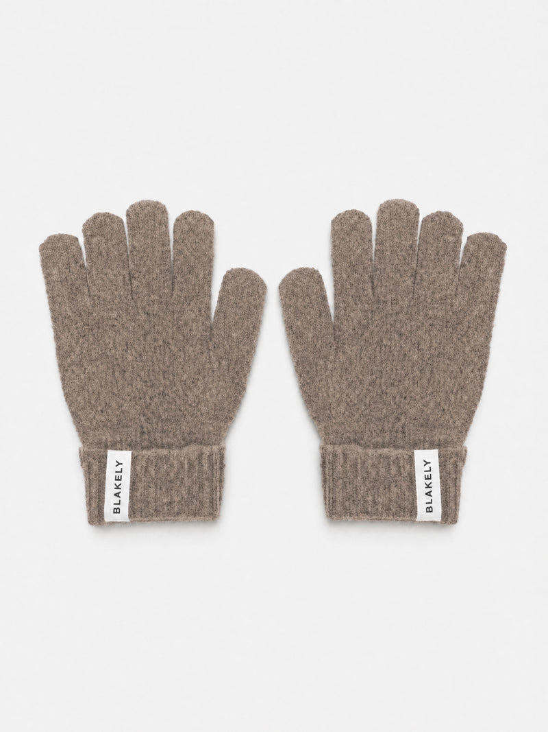 Label Knitted Gloves - Soft Brown