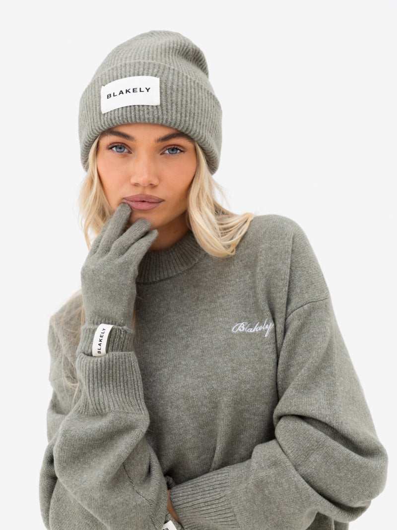 Label Knitted Gloves - Safari Green