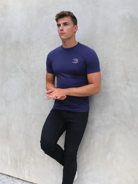 Navy blue t deals shirt with black jeans