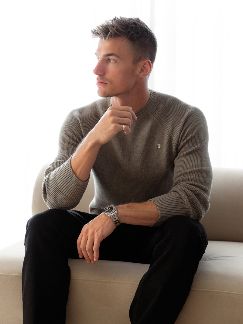 Olton Anchor Knit Jumper - Safari Green