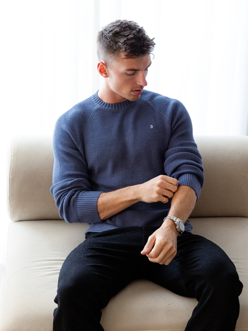 Olton Anchor Knit Jumper - Steel Blue