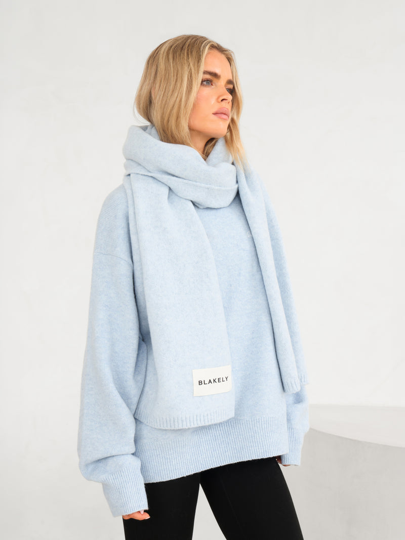 Label Knitted Scarf - Baby Blue