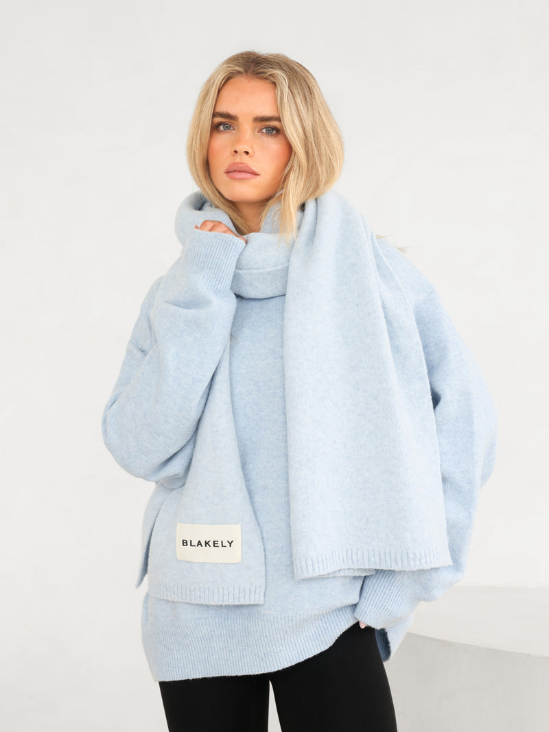 Label Knitted Scarf - Baby Blue