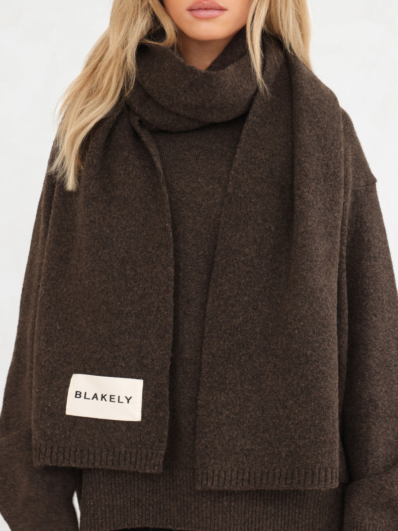 Label Knitted Scarf - Chocolate Brown