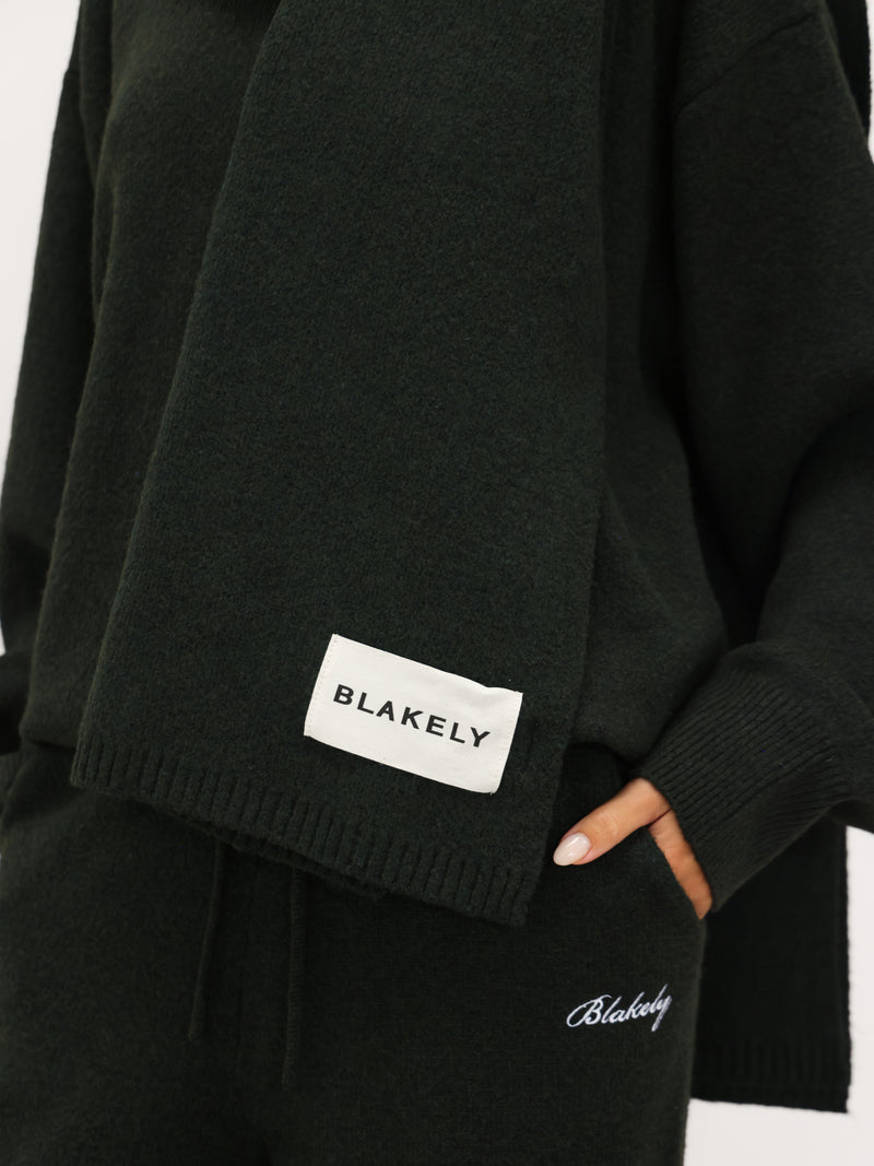 Label Knitted Scarf - Dark Green