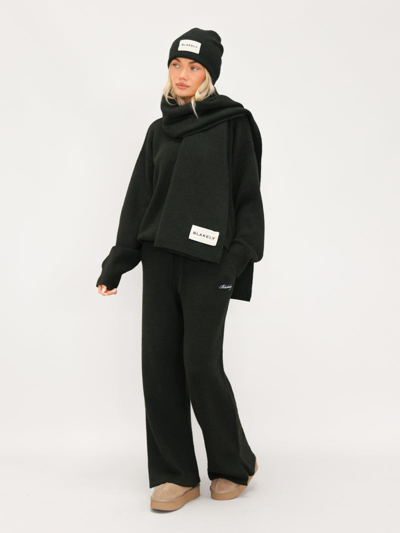 Label Knitted Scarf - Dark Green