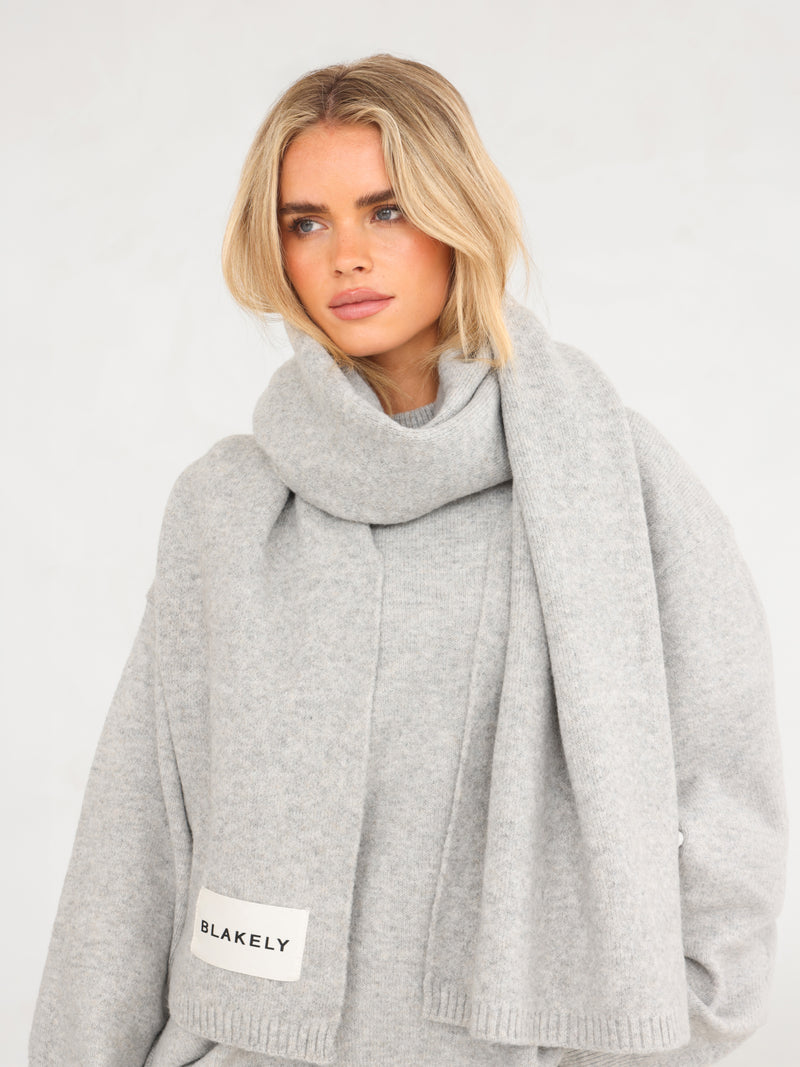 Oversized Knitted Hoodie - Marl Grey