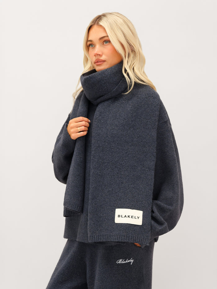 Label Knitted Scarf - True Navy