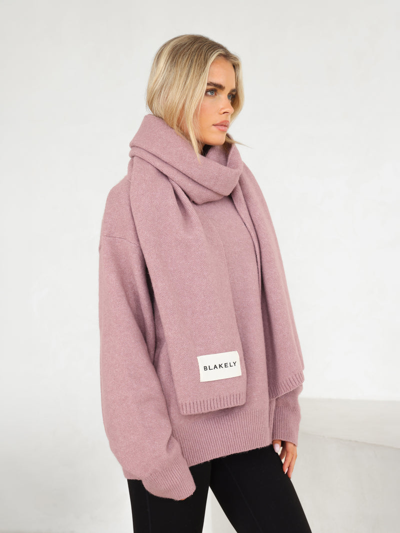 Label Knitted Scarf - Dusty Pink