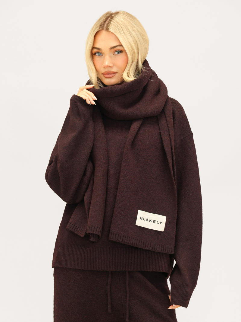Label Knitted Scarf - Dark Mulberry
