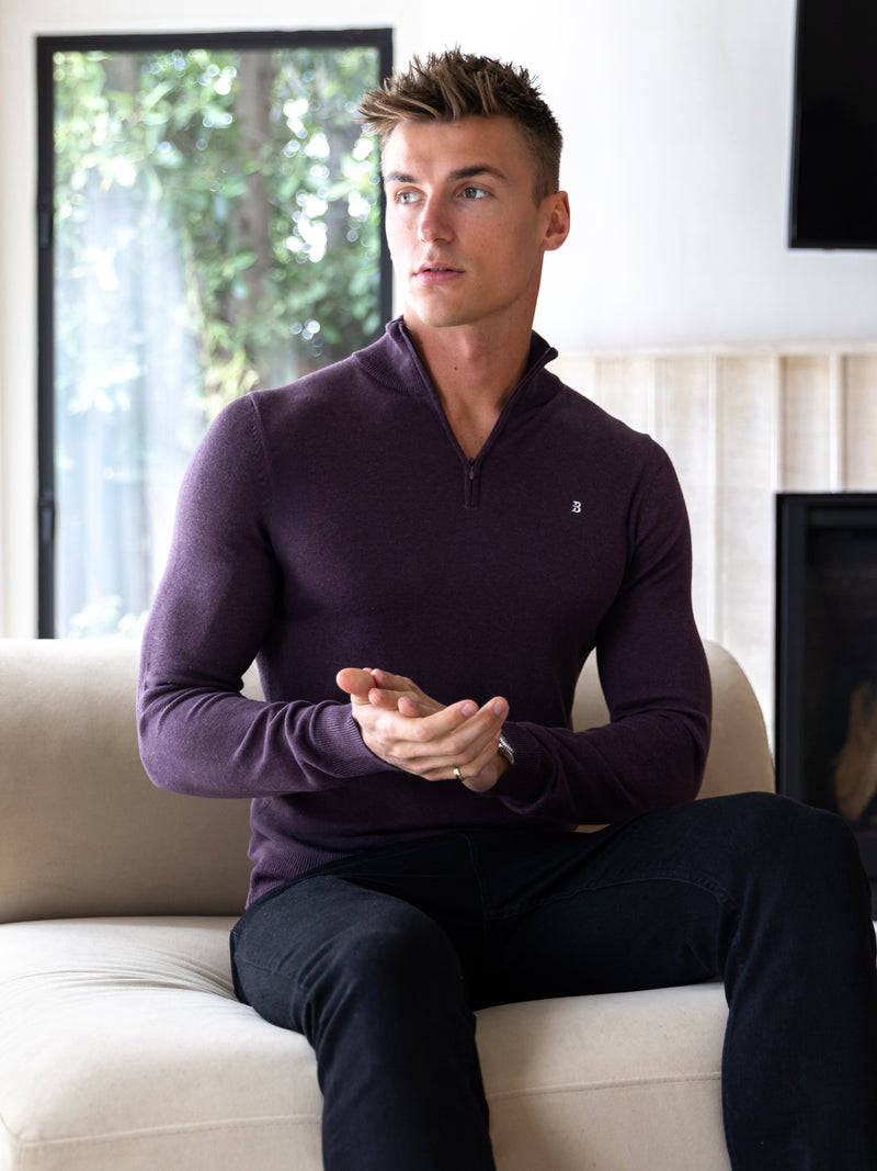 Oxbridge 1/4 Zip Jumper - Plum