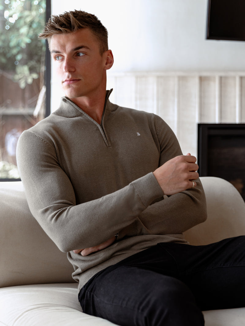 Oxbridge 1/4 Zip Jumper - Safari Green