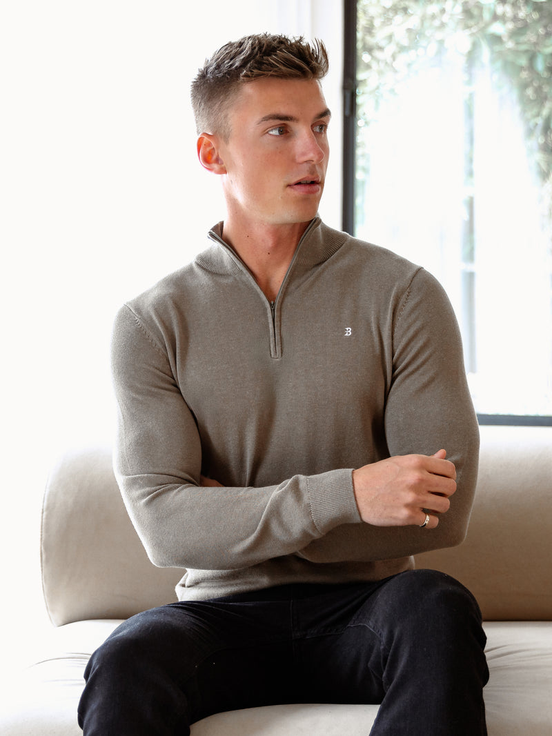 Oxbridge 1/4 Zip Jumper - Safari Green