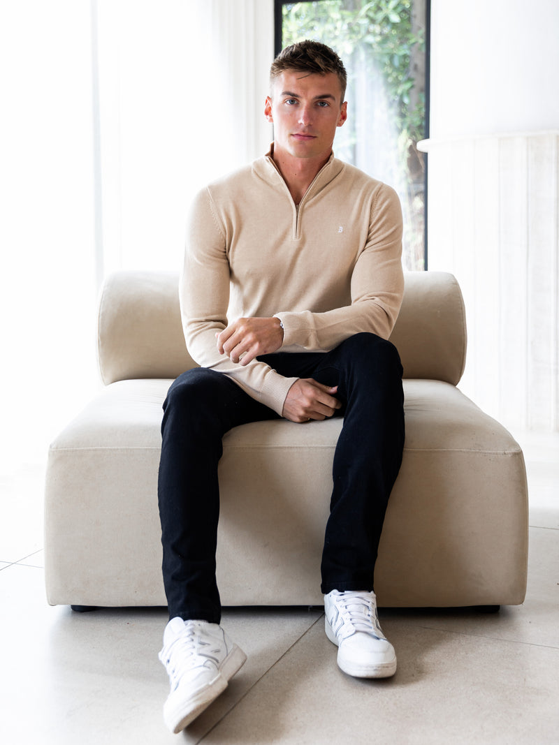 Oxbridge 1/4 Zip Jumper - Tan