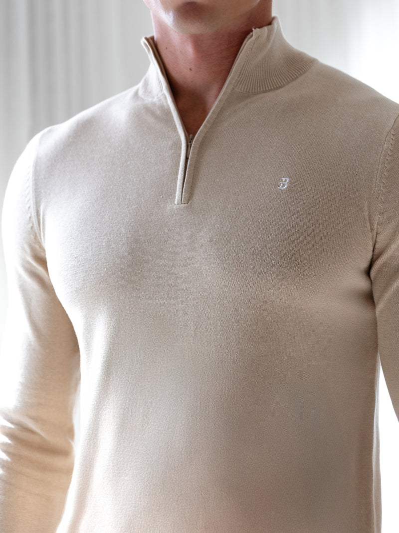 Oxbridge 1/4 Zip Jumper - Tan