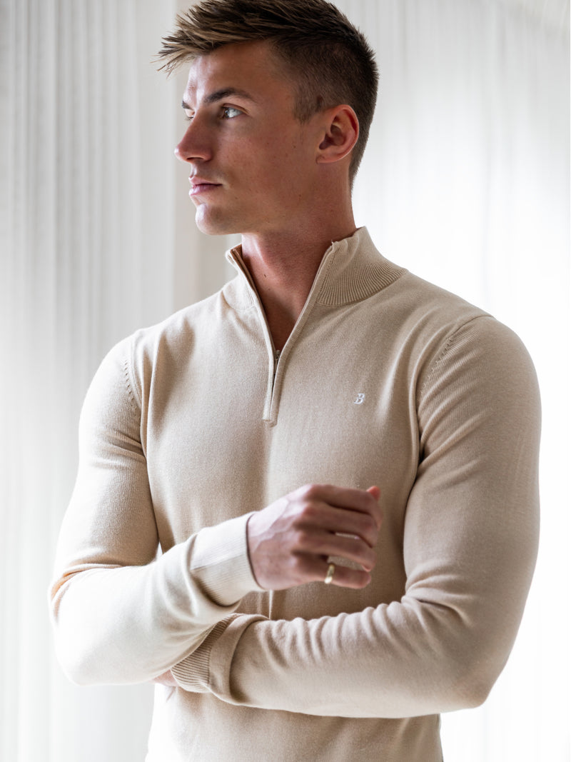 Oxbridge 1/4 Zip Jumper - Tan