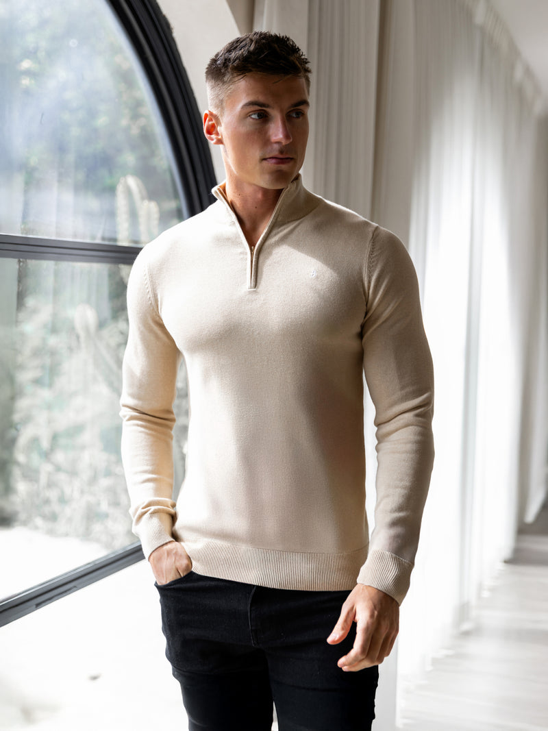 Oxbridge 1/4 Zip Jumper - Tan