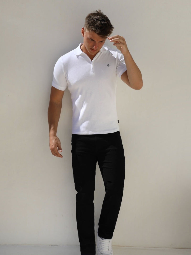 Blakely Clothing Aspen Zip Up White Mens Polo Shirt Free delivery on orders over 70