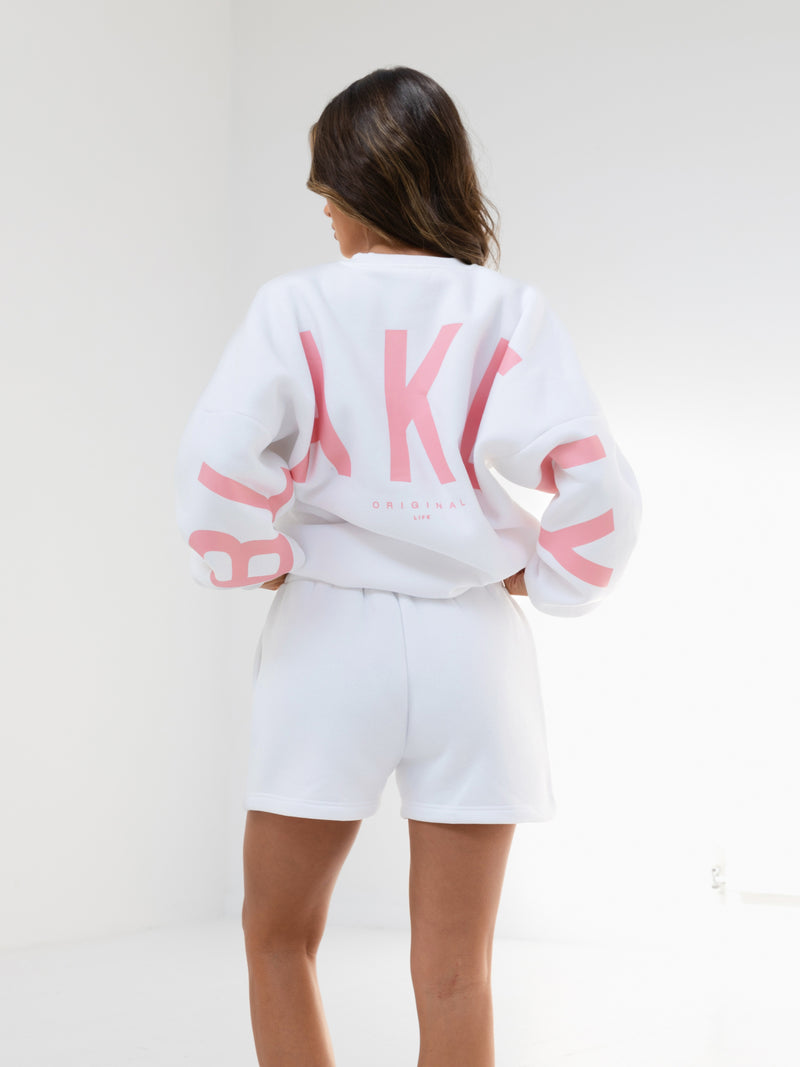 Isabel Jumper & Jogger Shorts Set - White & Pink