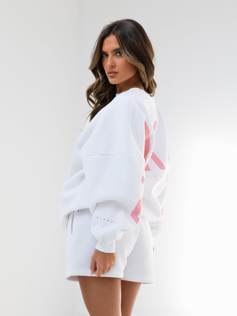 Isabel Jumper & Jogger Shorts Set - White & Pink