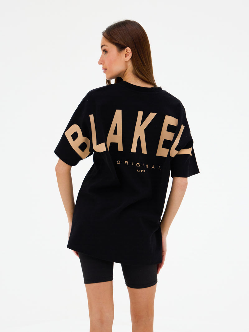 Isabel Oversized T-Shirt - Black & Light Tan
