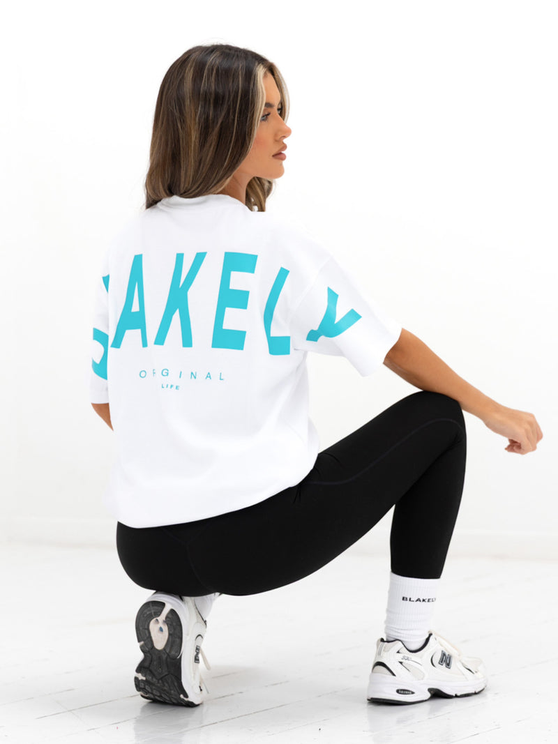 Isabel Oversized T-Shirt - White & Aqua