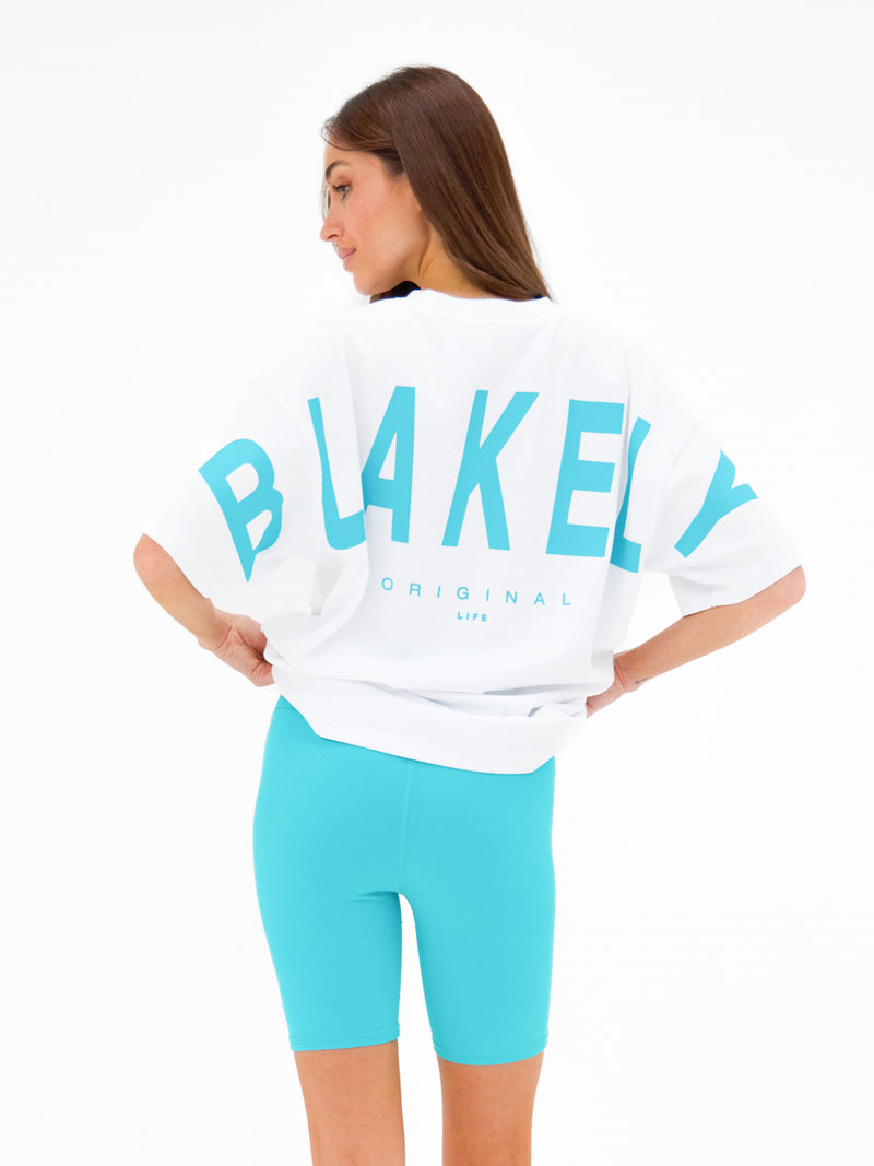 Isabel Oversized T-Shirt - White & Aqua