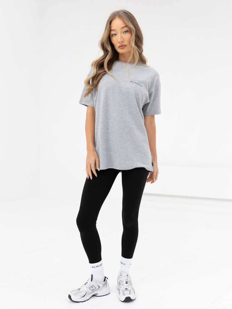 Curved Active Studios Oversized T-Shirt - Marl Grey & Khaki Green