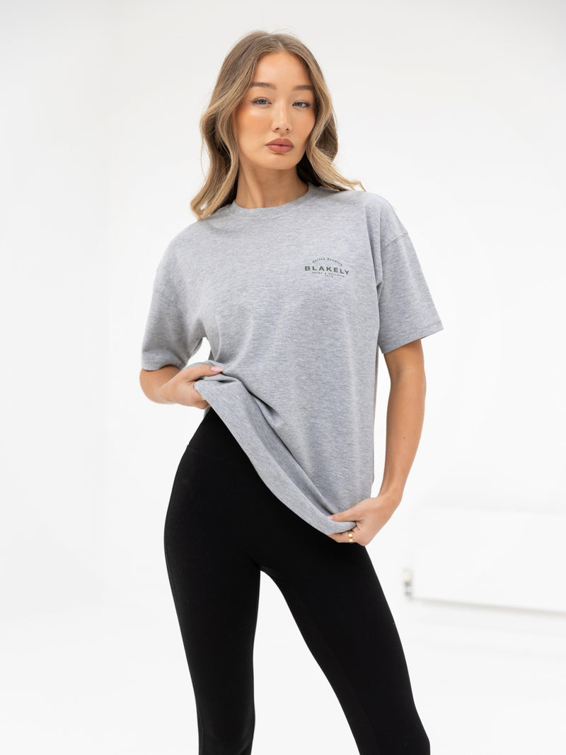 Curved Active Studios Oversized T-Shirt - Marl Grey & Khaki Green