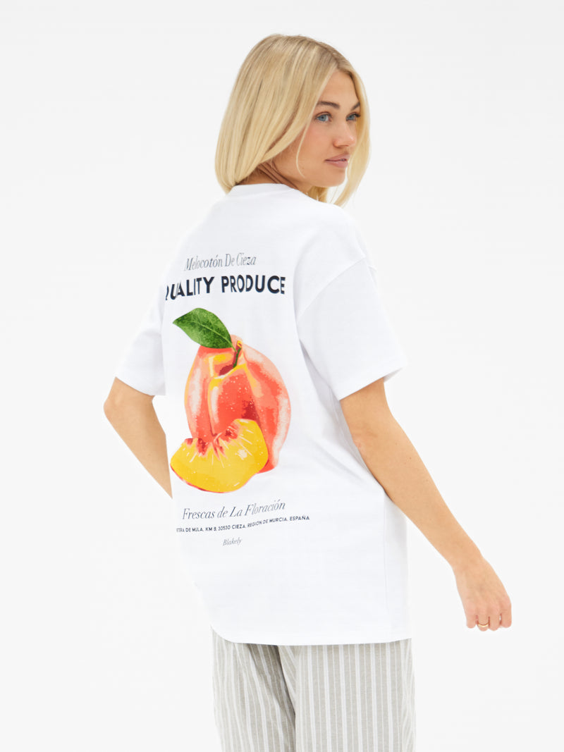 Pia Peach Oversized T-Shirt - White