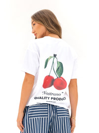 Callie Cherry Oversized T-Shirt - White