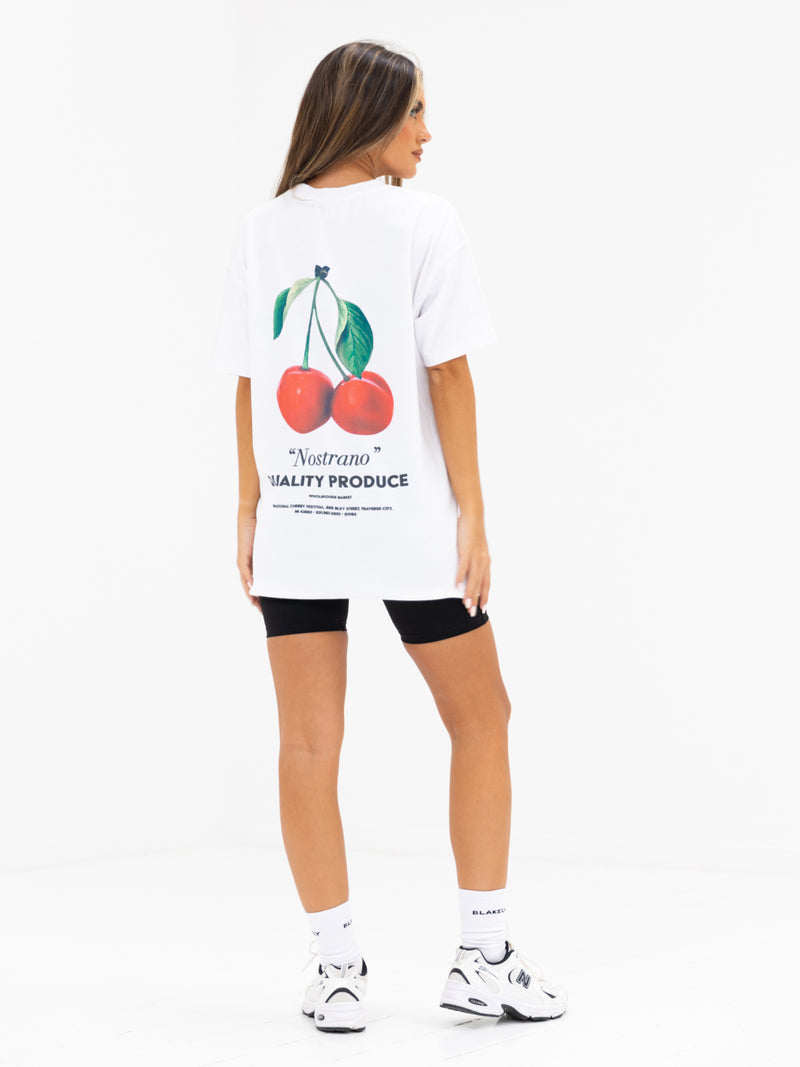 Callie Cherry Oversized T-Shirt - White