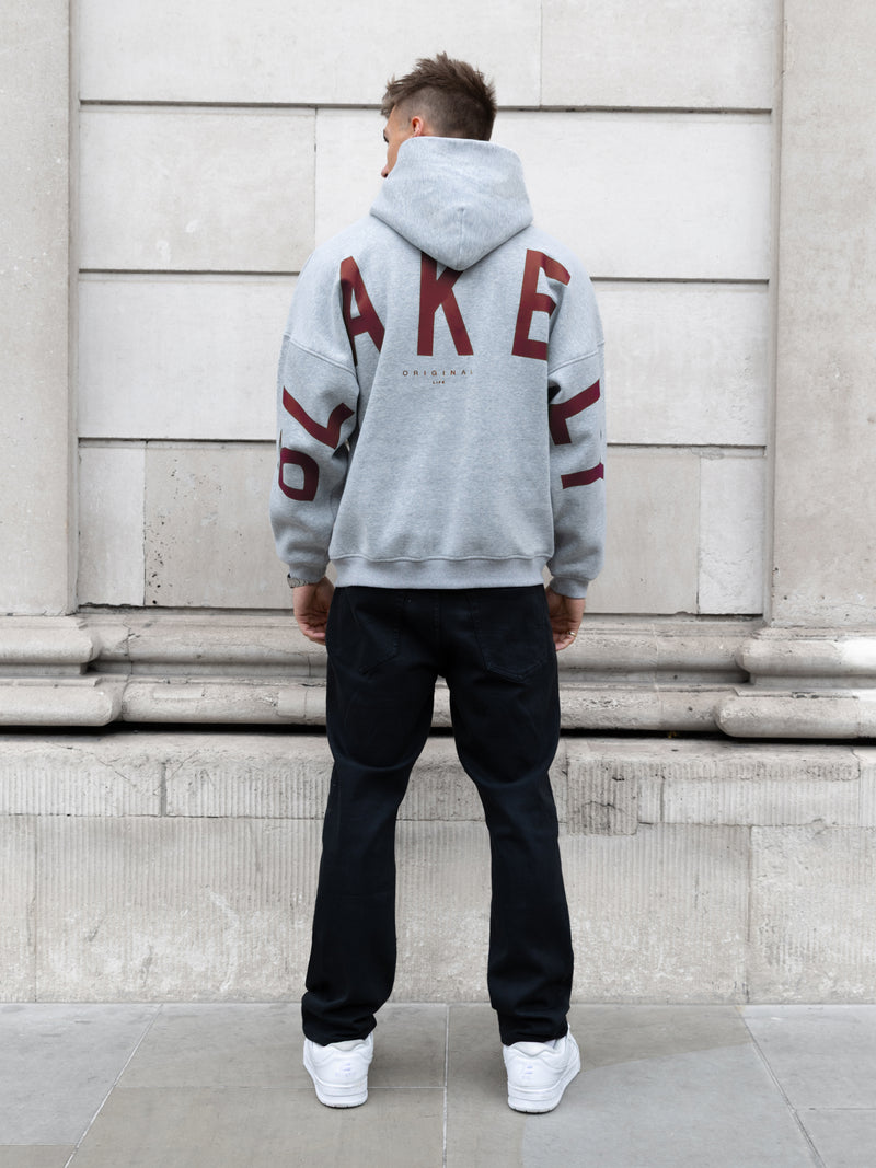 Idris Oversized Hoodie - Marl Grey & Maroon Red
