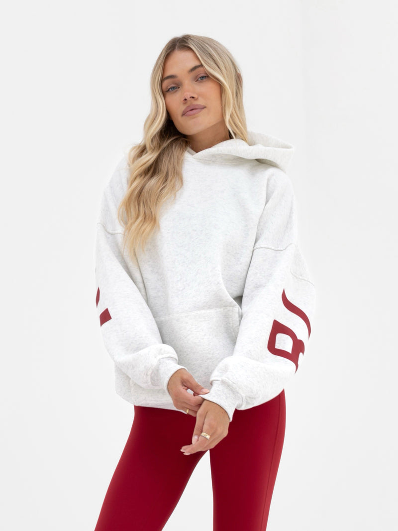 Isabel Oversized Hoodie - Marl White & Cherry Red