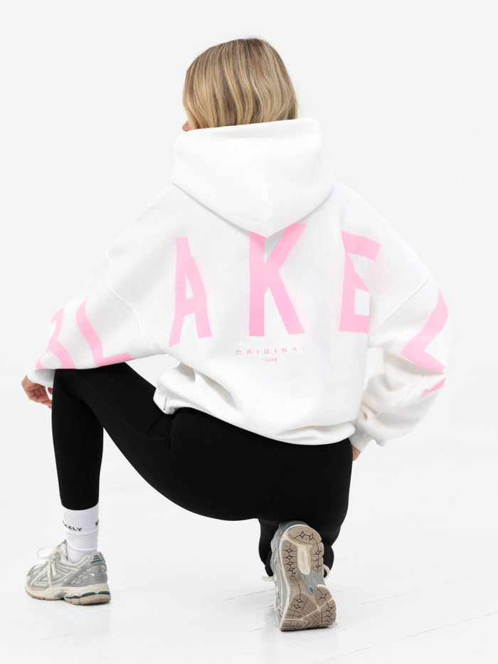 Isabel Oversized Hoodie - Flat White & Powder Pink