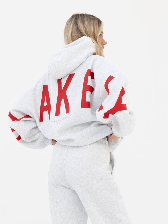Isabel Oversized Hoodie - Marl White & Hot Red
