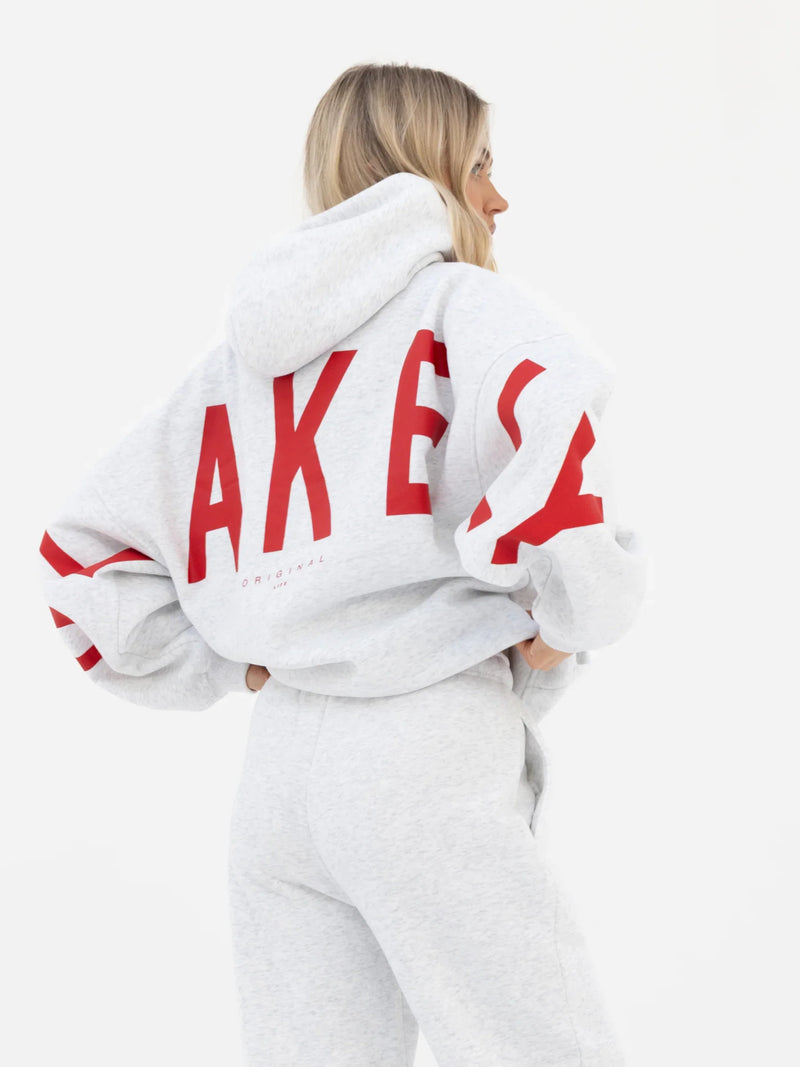 Isabel Oversized Hoodie - Marl White & Hot Red