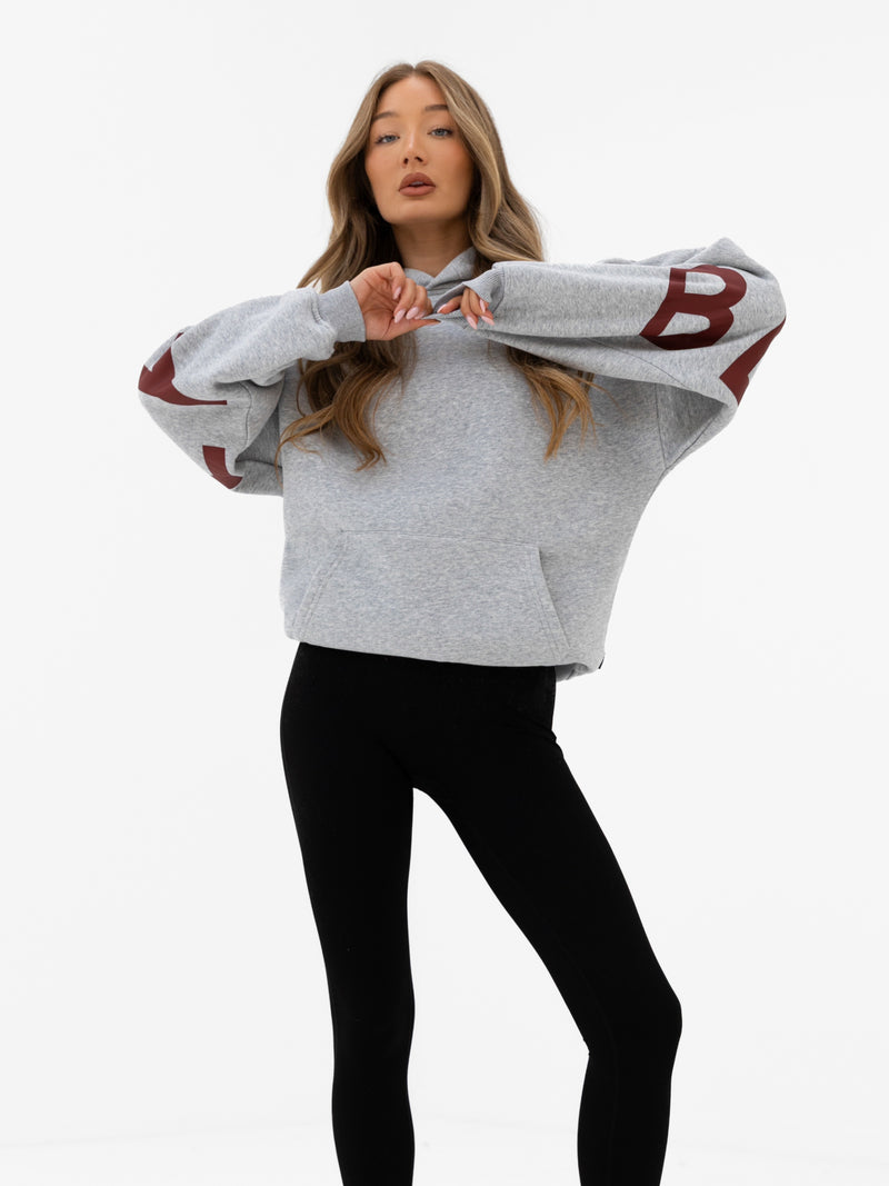Isabel Oversized Hoodie - Marl Grey & Maroon Red