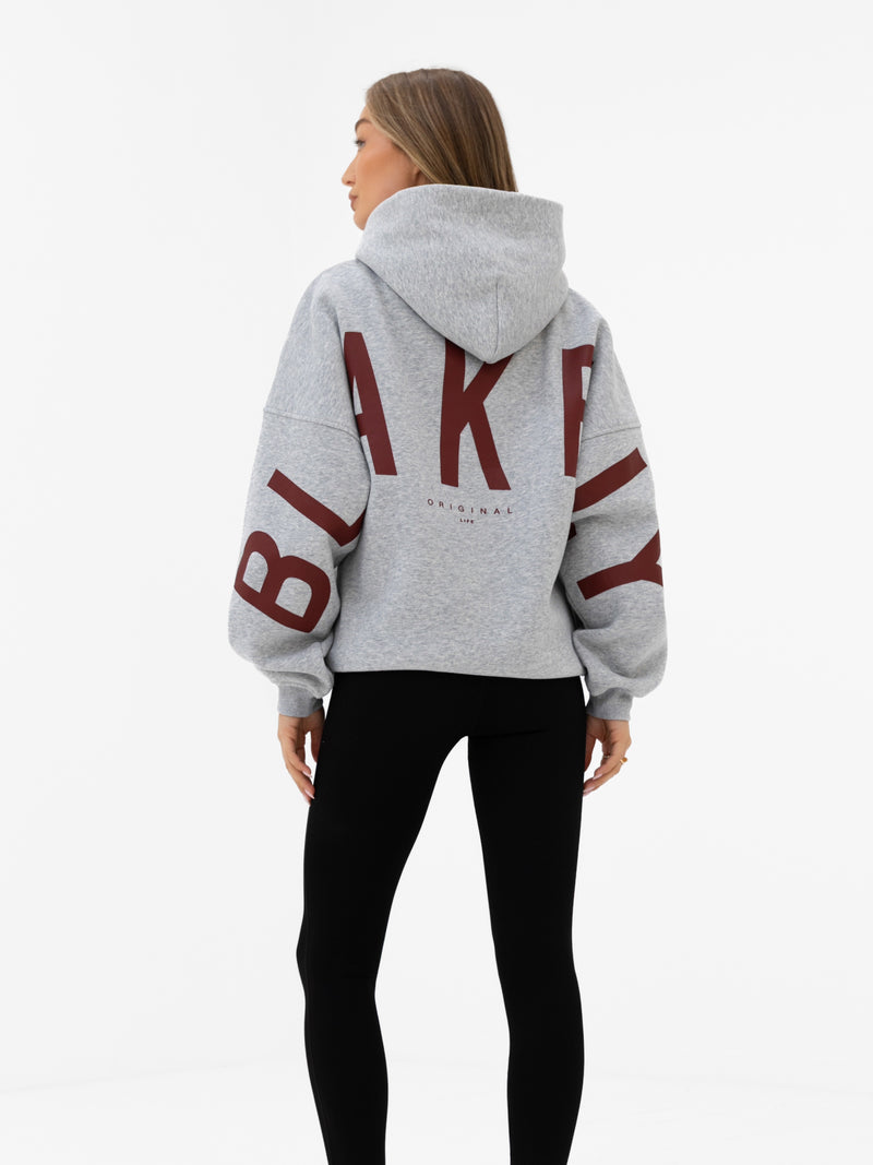 Isabel Oversized Hoodie - Marl Grey & Maroon Red